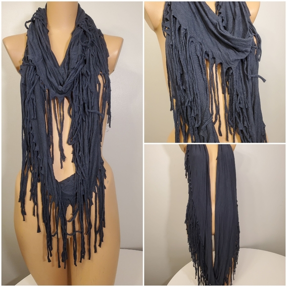 Accessories - Navy Blue Fringe Infinity Scarf